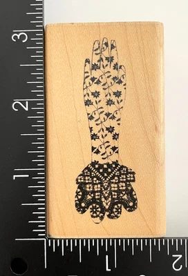 Guante de fantasía de encaje floral Inkadinkado 8464N sello de goma montado en madera Foto 1 de 3