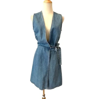 Jeans Limitados Vintage Vestido Envolvente Mini Sin Mangas Denim Jeans XS Algodón  Foto 1 de 4