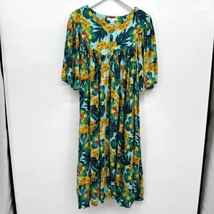 Go Softly Patio House Dress Lounge MuMu Plus Size 2X Pockets Zip Floral FLAW - Picture 1 of 12