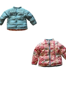 LL BEAN Kids Reversible Blue/Floral Pink Down Insulated Jacket Size 6X/7 Large - Picture 1 of 13