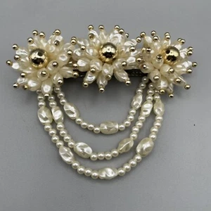 Pinza para el cabello vintage Barrett crema imitación perla tono dorado hebras centrales cuentas - Imagen 1 de 8