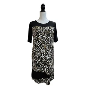 Peter Nygard Petite Women Shift Dress Medium Leopard Print Round Neck Back Zip - Picture 1 of 3