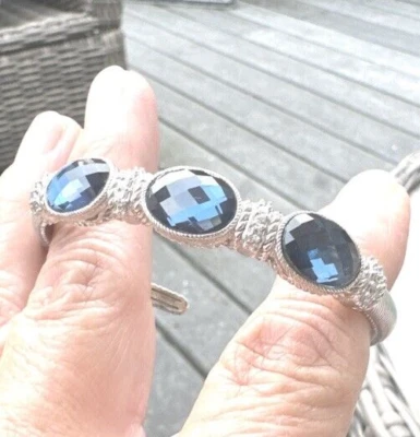 Judith Ripka JR Sterling CZ Sapphire 3 Triple Hinged Cuff Bracelet Vintage QVC - Image 1 of 4