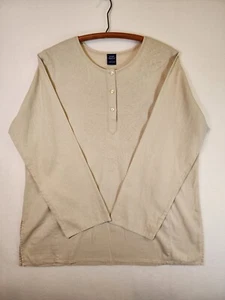 Linen Cotton Blend Natural Tunic Top Women's L Embroidered Boho Lagenlook  - Picture 1 of 6