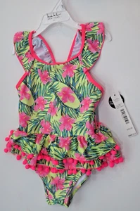Nicole Miller Little Girls Size 6X 1 Pc Swimsuit Pink Green Tropical Floral - Picture 1 of 2