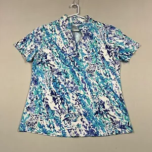 IBKUL Lightweight Golf Floral Print Short Sleeve Polo Shirt Top Women's Large L - Picture 1 of 12
