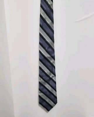 Covington Silk Tie Mens Necktie Striped Multicolor Black Gray Silver 3.75" - 58" - Image 1 of 4