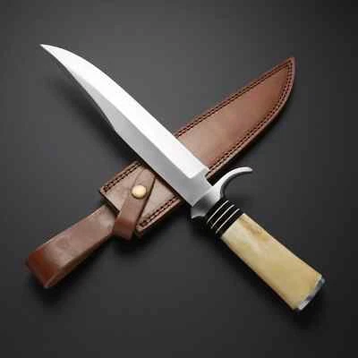 Custom Handmade D2 Steel Hunting Bowie Knife with Leather Sheath - Image 1 of 4