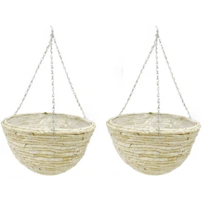2x Yard Master Natural 40cm Hanging Basket Planter Round Flower/Plant Pot Decor - Picture 1 of 1