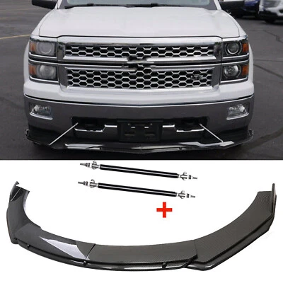 For Chevy Silverado 1500 Front Bumper Lip Spoiler Splitter Glossy + Strut Rods - Image 1 of 4