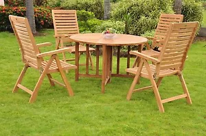 5-Piece Outdoor Teak Dining Set: 48" Butterfly Table, 4 Reclining Arm Chairs Ash - Picture 1 of 9