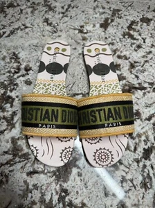 Christian Dior Dway Fabric Embroidered Logo Sandals Slides Size 39 - Picture 1 of 4