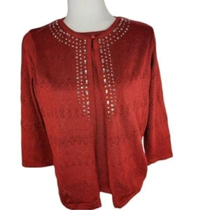 Alfred Dunner Strickjacke rot Lagenlook Petite Medium - Bild 1 von 4