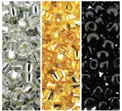 3 Colores - Cuentas Semilla Miyuki Tamaño 6/0 SL Cristal, SL Lt Dorado, Opq Negro 6-CMB13 Foto 1 de 4