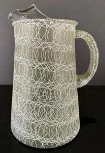 VINTAGE GREEN SPAGHETTI STRING GLASS PITCHER MID-CENTURY MCM - Picture 1 of 1