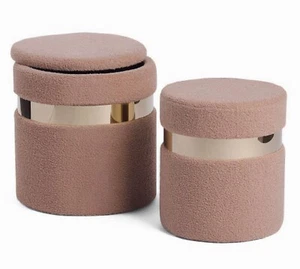 Boucle storage set ottomans footstool in moca- 2pieces - Picture 1 of 24