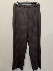 Pantaloni vintage Barry Bricken lana marrone cioccolato gessato pantaloni donna taglia 8 - Foto 1 di 8