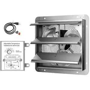 Shutter Exhaust Fan 14 Inch with Temperature Controller & Power Cord Kit Silver - Picture 1 of 9