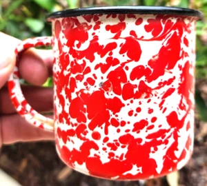 Taza de café vaquero de metal remolino rojo y blanco - Imagen 1 de 4