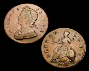 X160: 1730 George II Copper Halfpenny - the Rare GEOGIVS Error - Spink 3717 - Picture 1 of 1