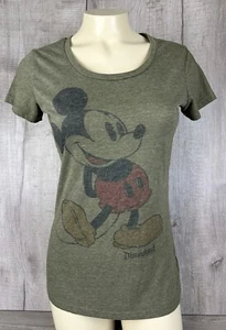 Mickey Mouse T Shirt Disney Parks Army Green Faded Retro Print Women’s Small - Picture 1 of 19