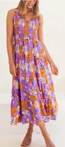 Mister Zimi Paris shirred midi dress in Daiquiri print - Size 8 - Picture 1 of 4