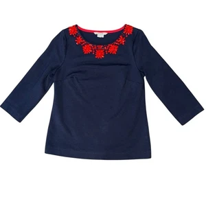 Boden Ponte Top Gr. 4 blau mit roten Perlenschmuck edel 3/4 Ärmel - Bild 1 von 8