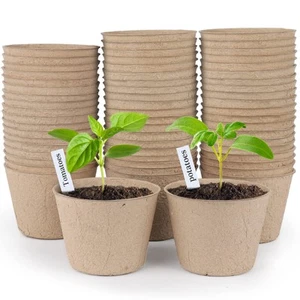 Peat Pots, 60 Pcs 4 Inch Seed Starting Pots with Drainage Holes Round Nursery... - Picture 1 of 7