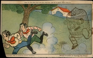 1906 Vintage Postcard Boys Chased by Monster Comic Art - Picture 1 of 2