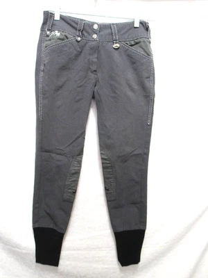 Calças equestres Equine Couture preto tamanho 28 cinza joelho patch - Imagem 1 de 4