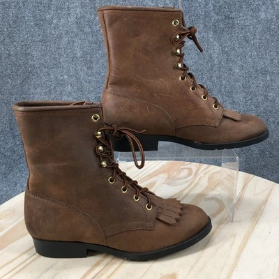 Laredo Boots Womens 8 Lace Up Kiltie Western Ankle Boot Brown Leather Low Heels - Image 1 of 4