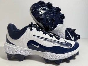 Nike Men's Alpha Huarache Elite 4 Low MCS Baseball Cleats White Navy FD6255-107 - Picture 1 of 5