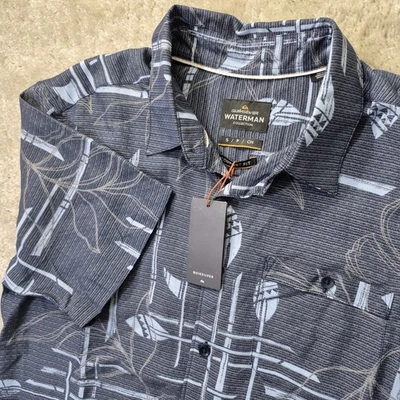 Quiksilver Waterman Shirt Mens Small Blue Paddle Board Button Up Camp Hawaiian - Image 1 of 4