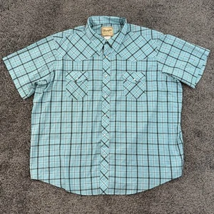 Wrangler Pearl Snap Shirt Mens 3XL Plaid Teal Blue Western Cowboy Short Sleeve - Picture 1 of 5