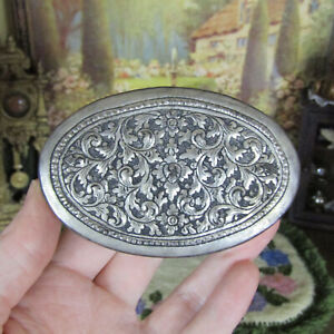 Antique Miniature SILVER CHEST Victorian? Vtg Marked Dollhouse Trunk Jewelry Box