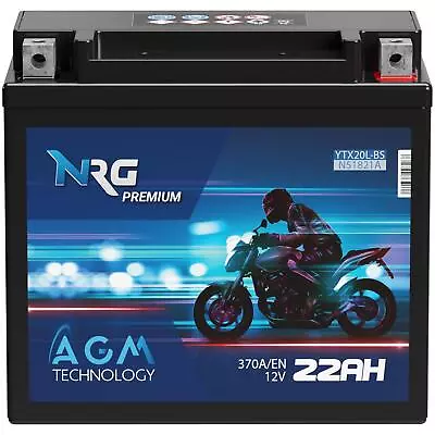 NRG YTX20L-BS AGM Motorradbatterie 22Ah 12V 51821 Batterie CTX20L-BS GTX20L-BS - Bild 1 von 4