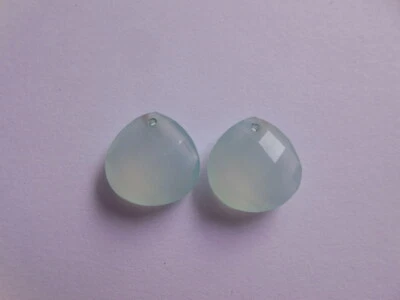 2 Pcs Front To Back Drilled Heart Shape Aqua Blue Chalcedony Faceted Beads 15MM - Image 1 of 4