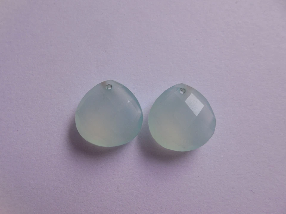 2 Pcs Front To Back Drilled Heart Shape Aqua Blue Chalcedony Faceted Beads 15MM - Image 1 of 4