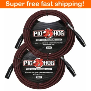 2 Pack Pig Hog Black & Red High Performance Woven XLR 20 ft Microphone Cable - Picture 1 of 3