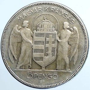 1930 Hungría Almirante Miklos Horthy Plata Antigua 5 Pengo Moneda Húngara i109794 - Imagen 1 de 3