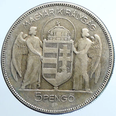 1930 HUNGARY Admiral Miklos Horthy Antique Silver 5 Pengo Hungarian Coin i109794 - Image 1 of 3