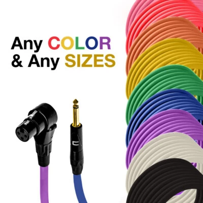 Right Angle 3-Pin XLR Female - 1/4" TS Unbalanced Mono Cable Custom Length Color - Image 1 of 4