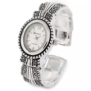 Reloj brazalete brazalete para mujer con cara ovalada decorado estilo occidental de metal plateado - Imagen 1 de 5