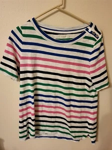 talbots womens size M t shirt pink blue stripe silver buttons on shoulder short - Picture 1 of 12