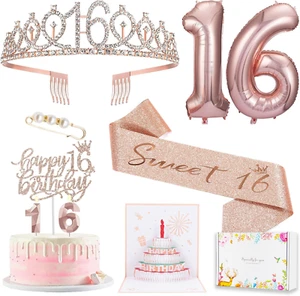 8Pcs Sweet 16 Birthday Decorations for Girls, Including 16Th Happy Birthday Cake - Picture 1 of 12