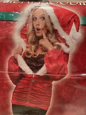 Holiday Hoodie Red Velour & White Faux Fur Zip Front Ladies Jacket. Size: S/M - Image 1 of 4