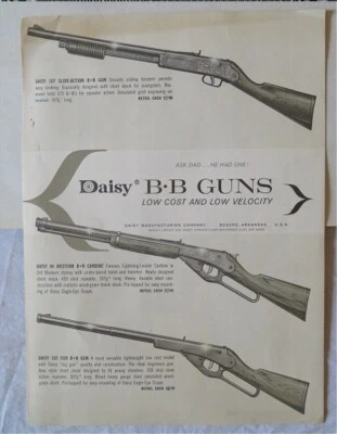 Folleto desplegable Daisy BB GUNS vintage 1962 bajo costo y baja velocidad Foto 1 de 3