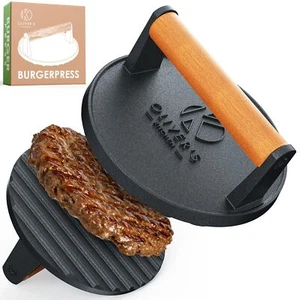 Burger Press Cast Iron - Premium, Heavy Duty, Cast Iron, Smash. Olivers Kitchen - Picture 1 of 16