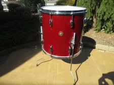 GRETSCH ROUND BADGE 16 X 16 FLOOR TOM RED GLASS GLITTER VINTAGE 1960'S
