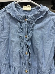 laura ashley mother and child denim dress with flowered buttons girl's 8 - Picture 1 of 8